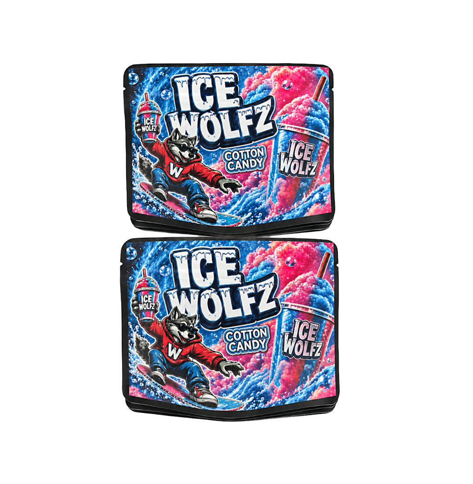 32 Pack – 7g Exotic Thick Sticker Mylar Bags – Premium Smell Proof - Ice Wolfz Cotton Candy