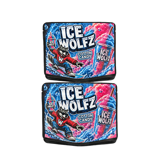 32 Pack – 7g Exotic Thick Sticker Mylar Bags – Premium Smell Proof - Ice Wolfz Cotton Candy
