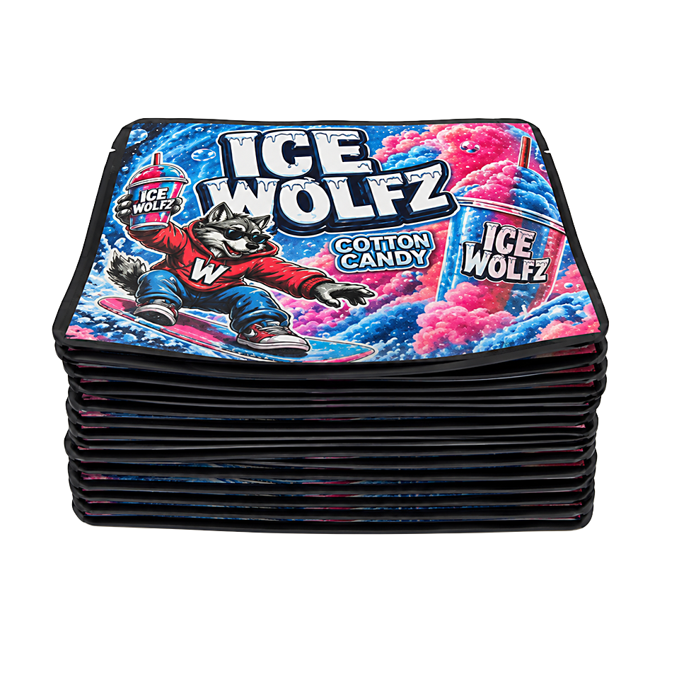 32 Pack – 7g Exotic Thick Sticker Mylar Bags – Premium Smell Proof - Ice Wolfz Cotton Candy