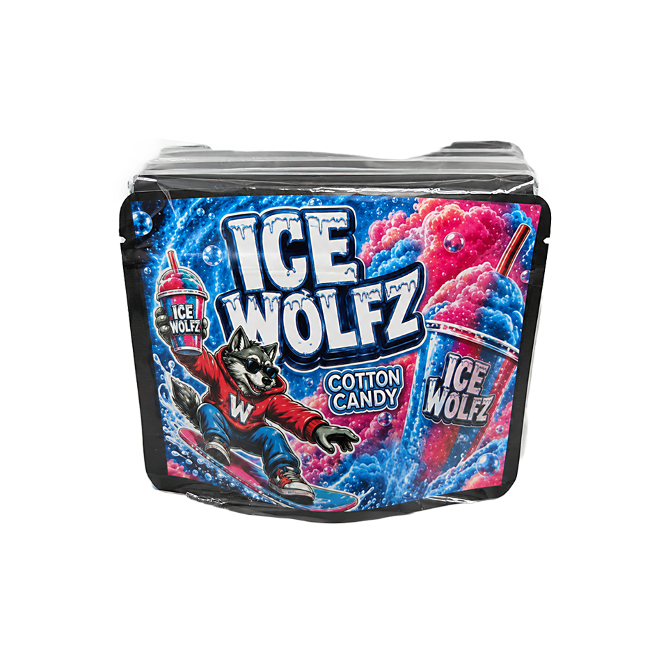 32 Pack – 7g Exotic Thick Sticker Mylar Bags – Premium Smell Proof - Ice Wolfz Cotton Candy