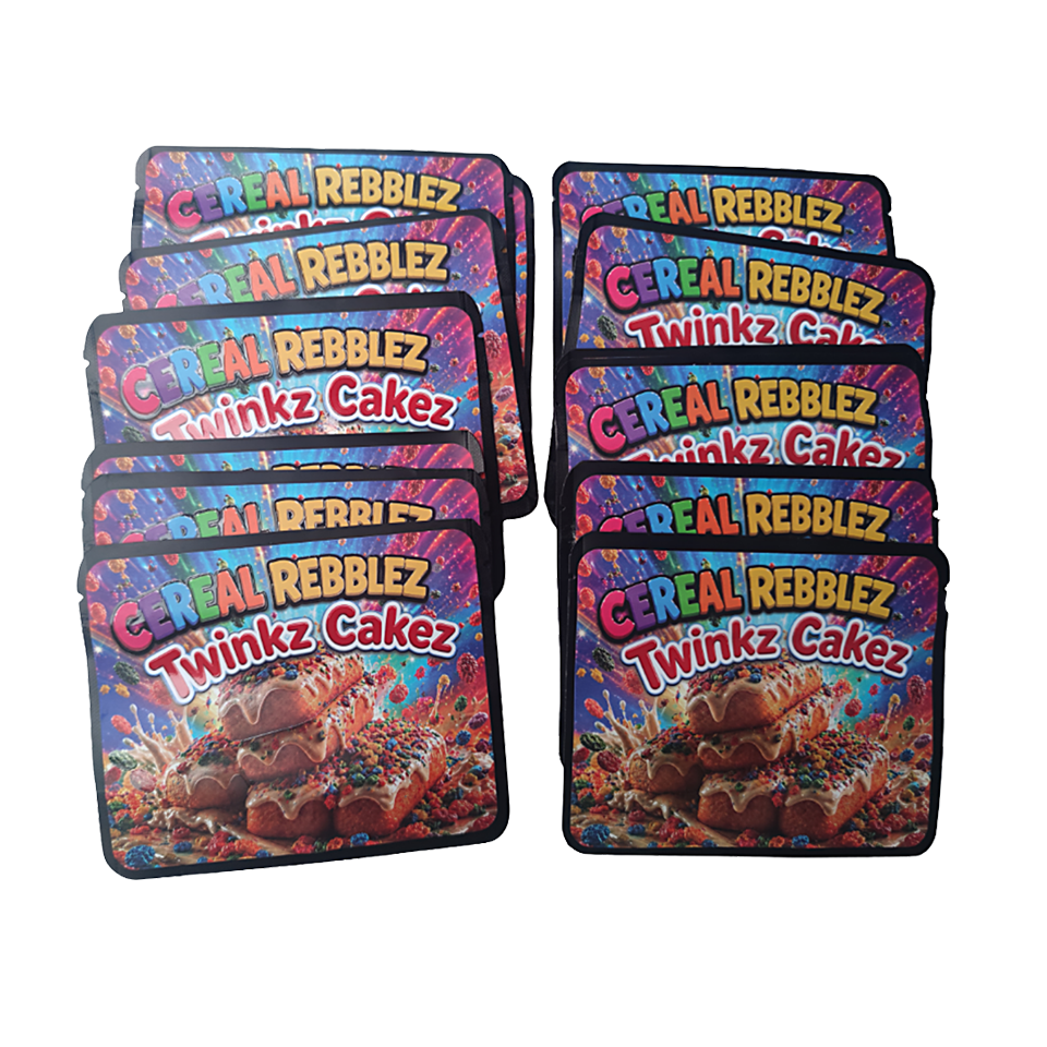 32 Pack – 7g Exotic Thick Sticker Mylar Bags – Premium Smell Proof - Cereal Rebblez Twinkz Cakez