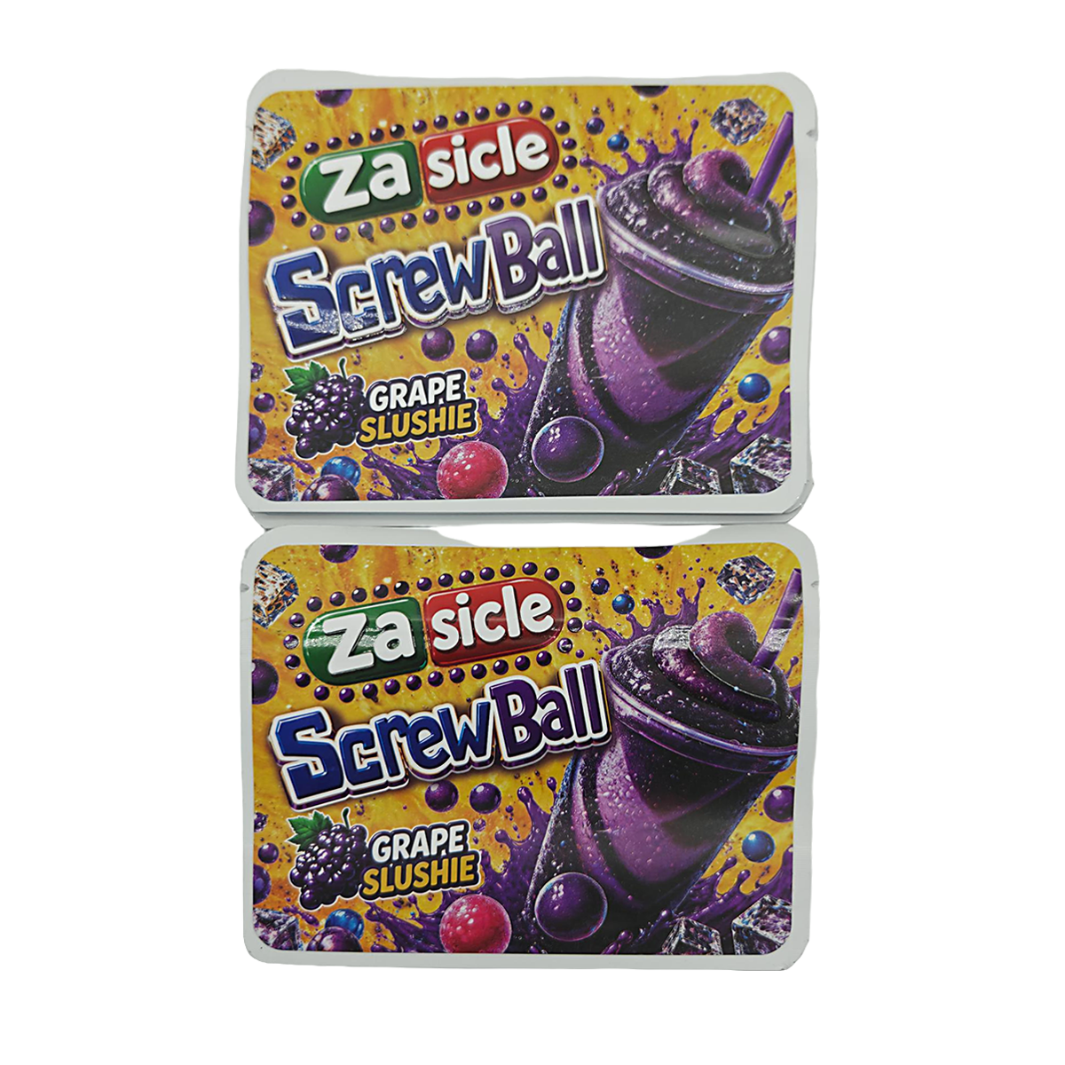 32 Pack – 7g Exotic Thick Sticker Mylar Bags – Premium Smell Proof - Za Sicle Screwball Grape Slushie