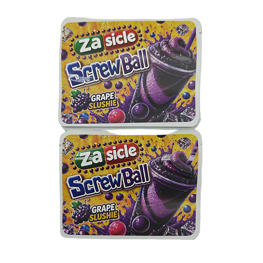 32 Pack – 7g Exotic Thick Sticker Mylar Bags – Premium Smell Proof - Za Sicle Screwball Grape Slushie