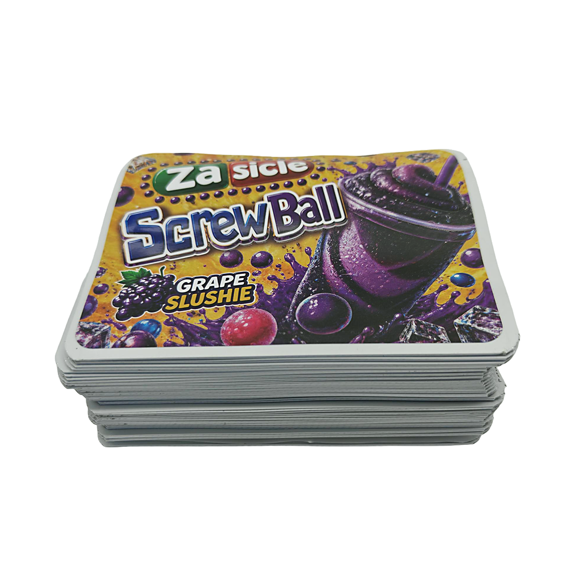 32 Pack – 7g Exotic Thick Sticker Mylar Bags – Premium Smell Proof - Za Sicle Screwball Grape Slushie