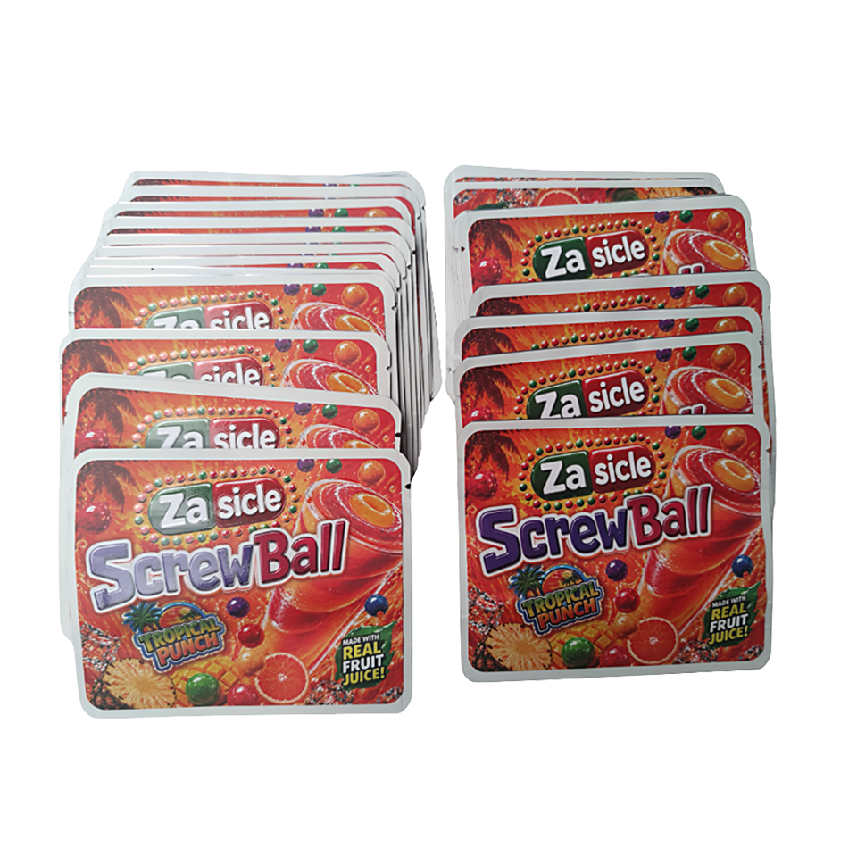 32 Pack – 7g Exotic Thick Sticker Mylar Bags – Premium Smell Proof - Za Sicle Screwball Tropical Punch