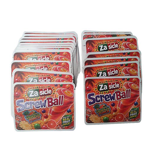 32 Pack – 7g Exotic Thick Sticker Mylar Bags – Premium Smell Proof - Za Sicle Screwball Tropical Punch