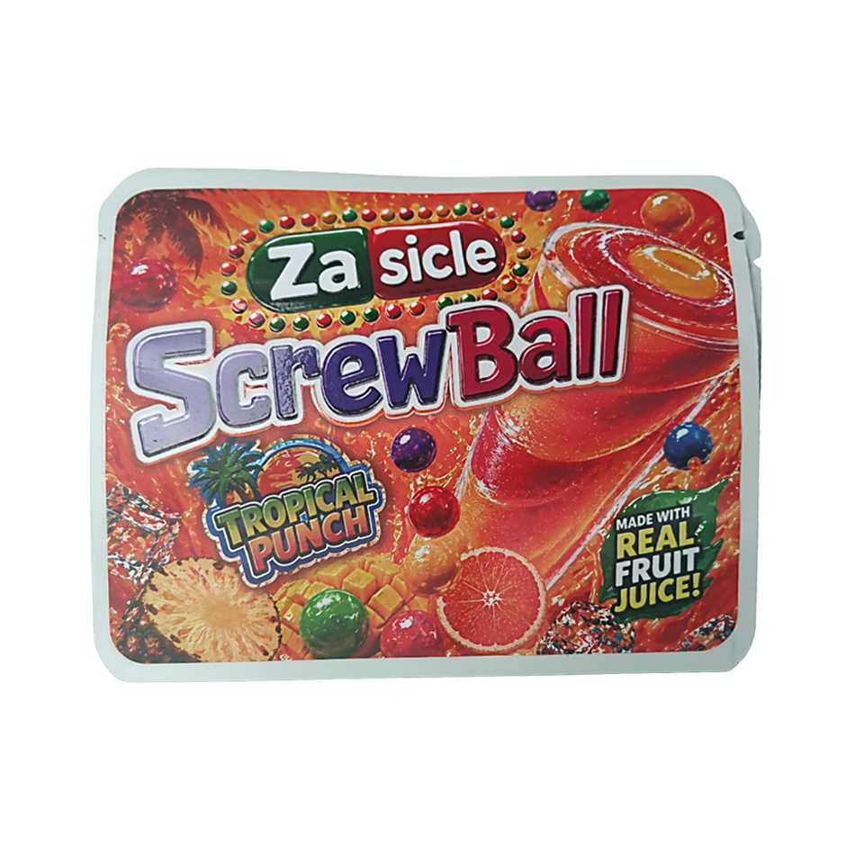 32 Pack – 7g Exotic Thick Sticker Mylar Bags – Premium Smell Proof - Za Sicle Screwball Tropical Punch