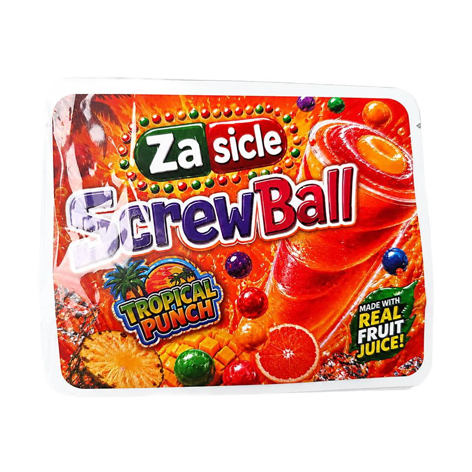 32 Pack – 7g Exotic Thick Sticker Mylar Bags – Premium Smell Proof - Za Sicle Screwball Tropical Punch