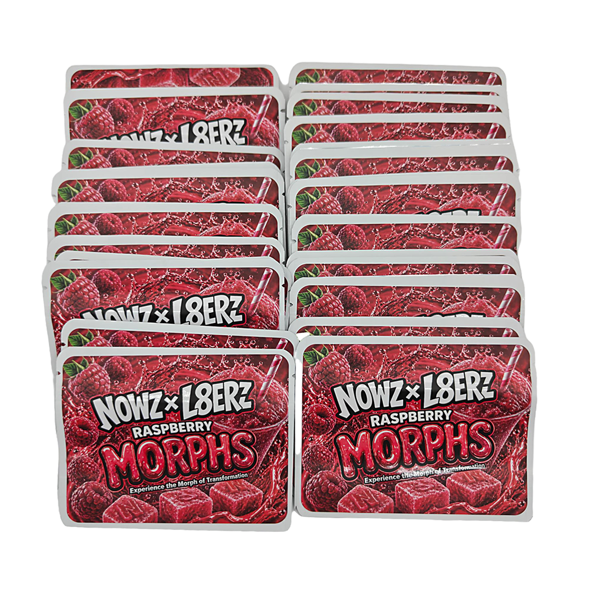 32 Pack – 7g Exotic Thick Sticker Mylar Bags – Premium Smell Proof - Nowz X L8erz Raspberry Morphs