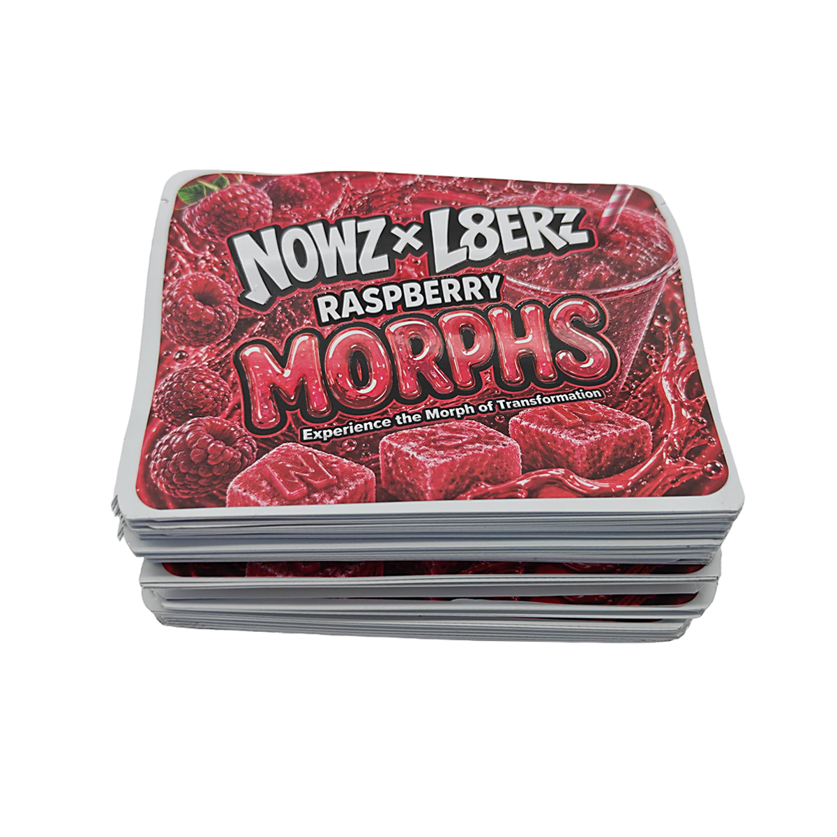 32 Pack – 7g Exotic Thick Sticker Mylar Bags – Premium Smell Proof - Nowz X L8erz Raspberry Morphs