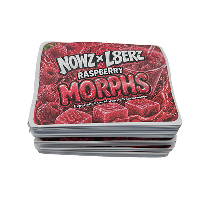 32 Pack – 7g Exotic Thick Sticker Mylar Bags – Premium Smell Proof - Nowz X L8erz Raspberry Morphs