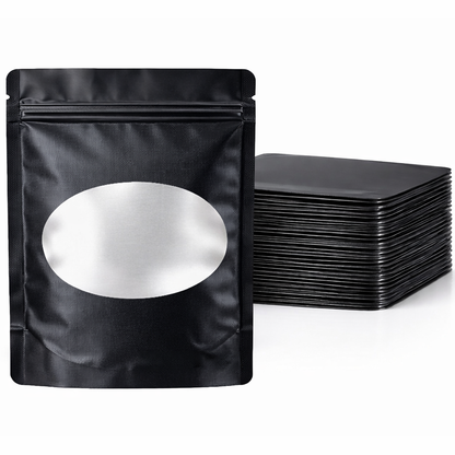 50 Pack - Med-Large Solid Color Zip-Seal Foil Pouches (4.25"x6.25") Oval Window Selection