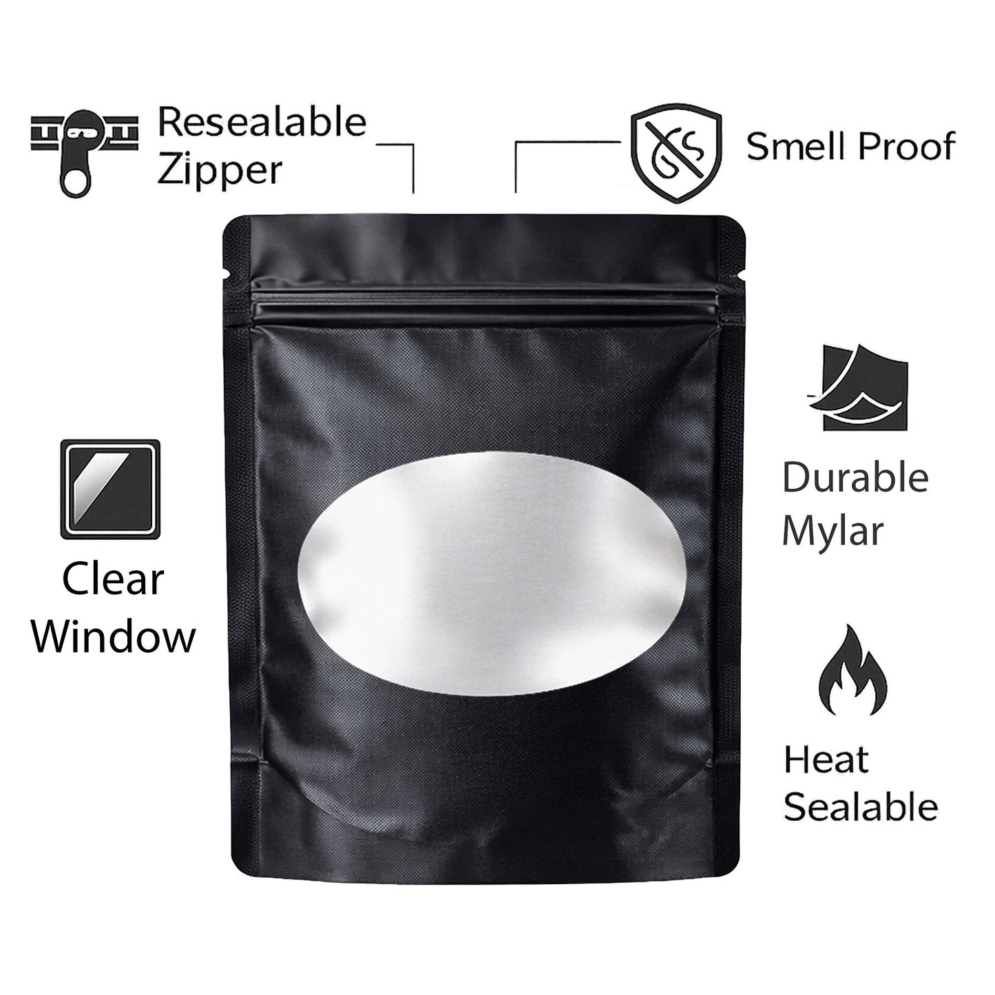 50 Pack - Med-Large Solid Color Zip-Seal Foil Pouches (4.25"x6.25") Oval Window Selection