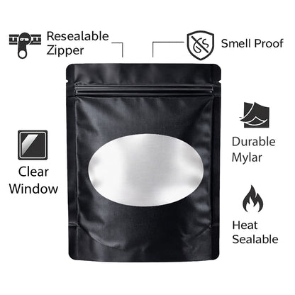 50 Pack - Med-Large Solid Color Zip-Seal Foil Pouches (4.25"x6.25") Oval Window Selection