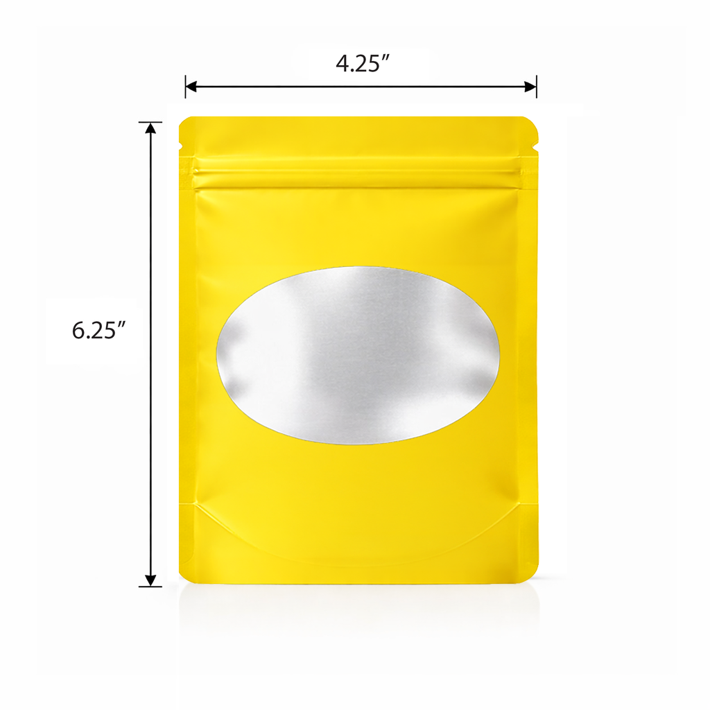 50 Pack - Med-Large Solid Color Zip-Seal Foil Pouches (4.25"x6.25") Oval Window Selection