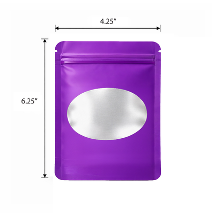 50 Pack - Med-Large Solid Color Zip-Seal Foil Pouches (4.25"x6.25") Oval Window Selection