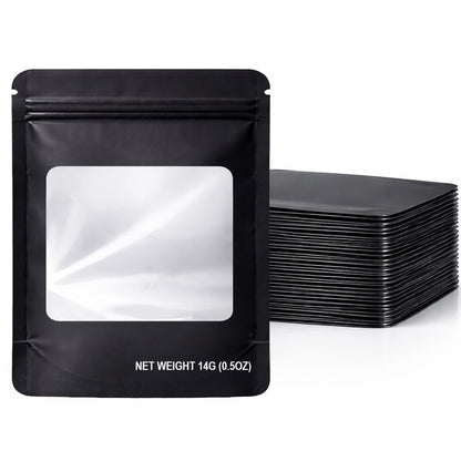 50 Pack – 14g Solid Color Mylar Bags with Square Window - Black