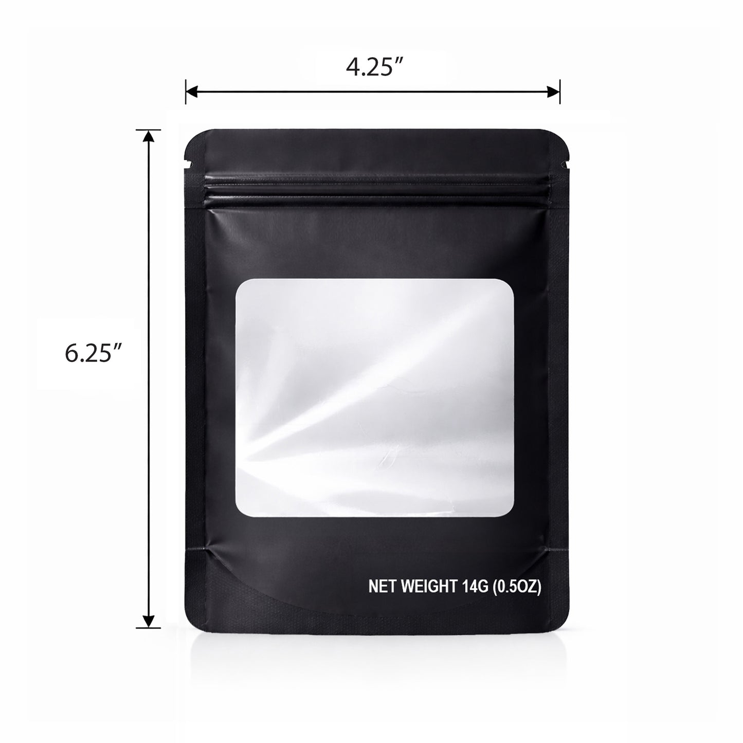 50 Pack – 14g Solid Color Mylar Bags with Square Window - Black