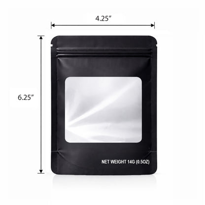 50 Pack – 14g Solid Color Mylar Bags with Square Window - Black