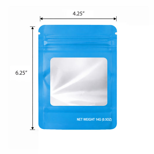 50 Pack – 14g Solid Color Mylar Bags with Square Window -  Light Blue