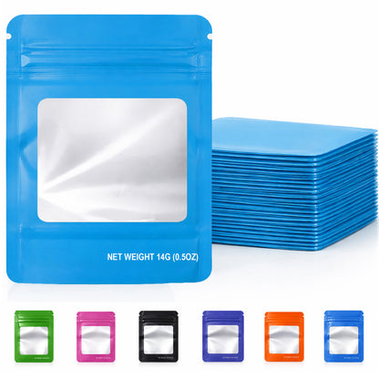 50 Pack – 14g Solid Color Mylar Bags with Square Window -  Light Blue