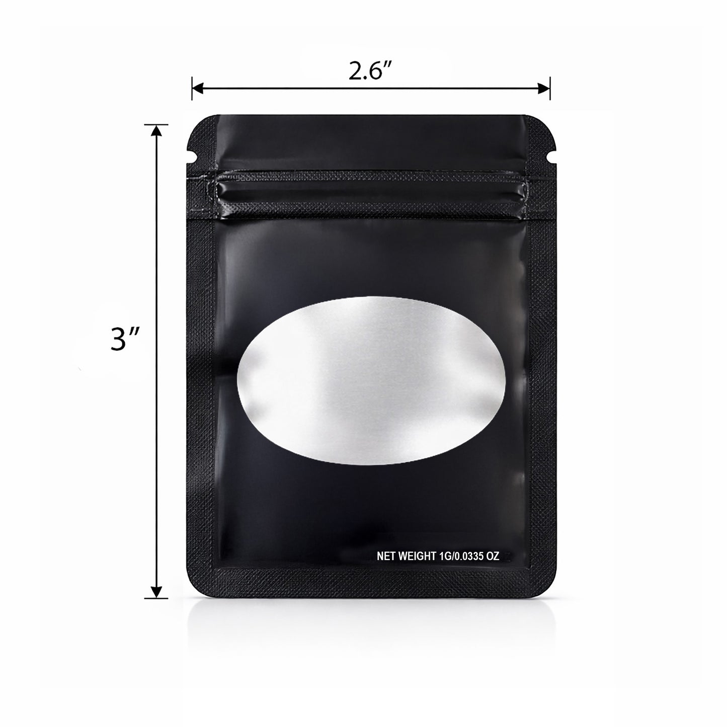 100 Pack – 1g Solid Color Mylar Bags with Oval Window - Black