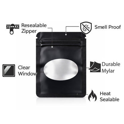 100 Pack - Mini Solid Color Zip-Seal Foil Pouches (2.6"x3") Oval Style Selection