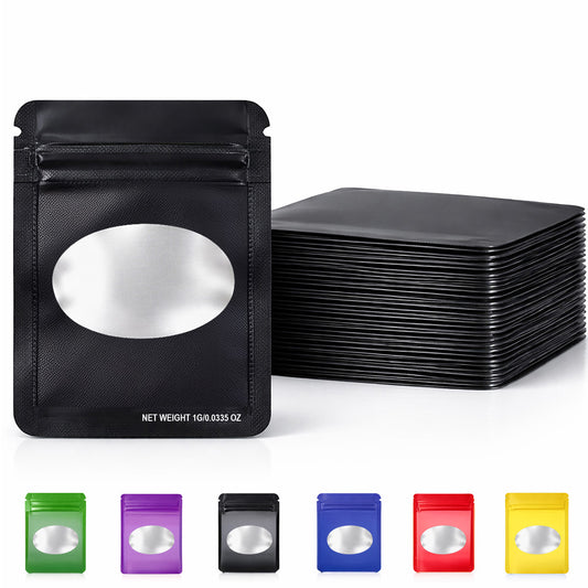100 Pack - Mini Solid Color Zip-Seal Foil Pouches (2.6"x3") Oval Style Selection