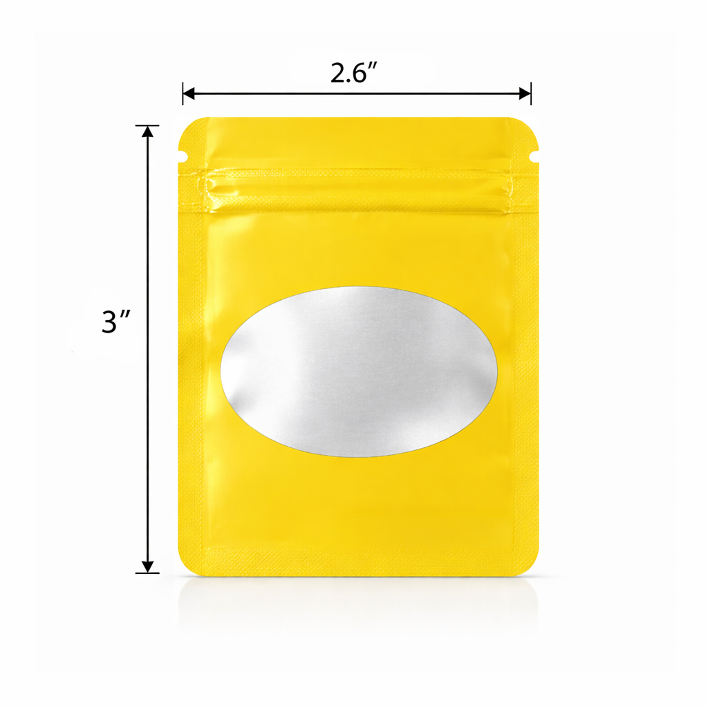 100 Pack - Mini Solid Color Zip-Seal Foil Pouches (2.6"x3") Oval Style Selection