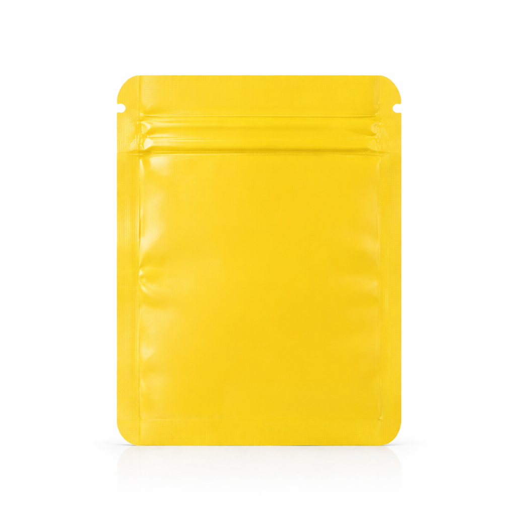 100 Pack – 1g Solid Color Mylar Bags with Oval Window - Yellow