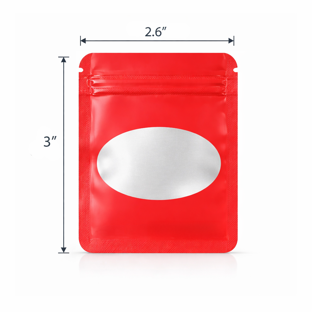 100 Pack - Mini Solid Color Zip-Seal Foil Pouches (2.6"x3") Oval Style Selection