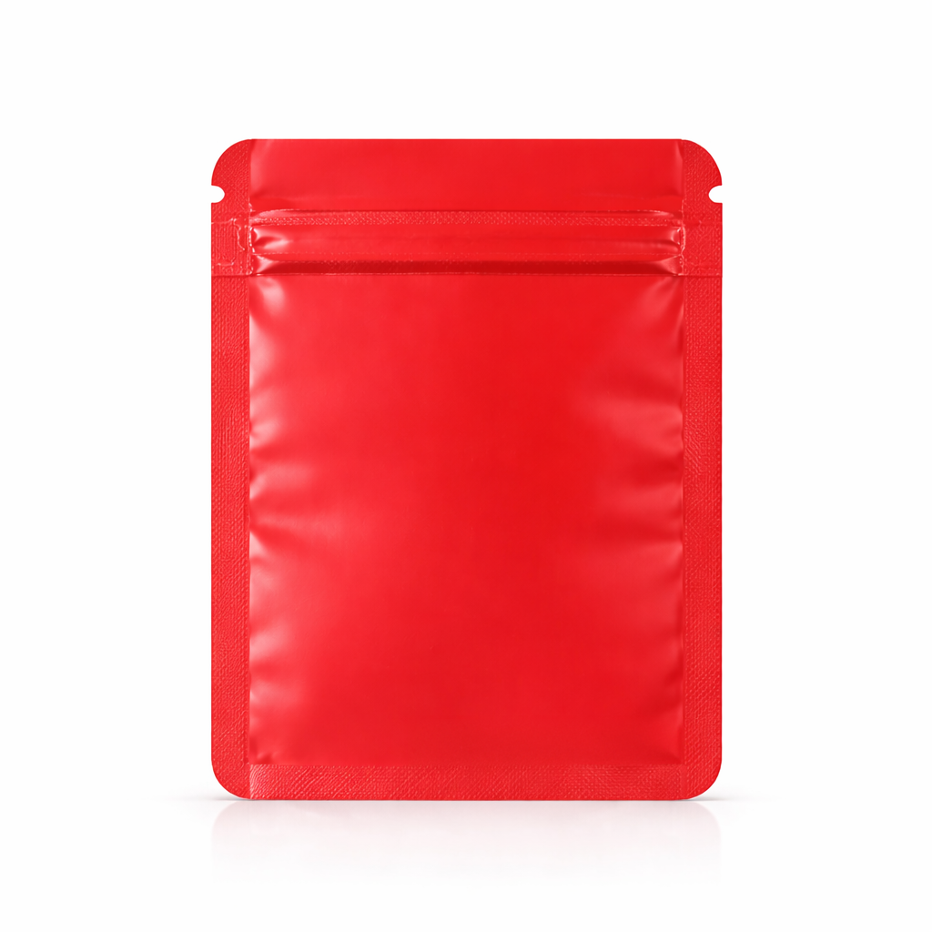 100 Pack – 1g Solid Color Mylar Bags with Oval Window - Red