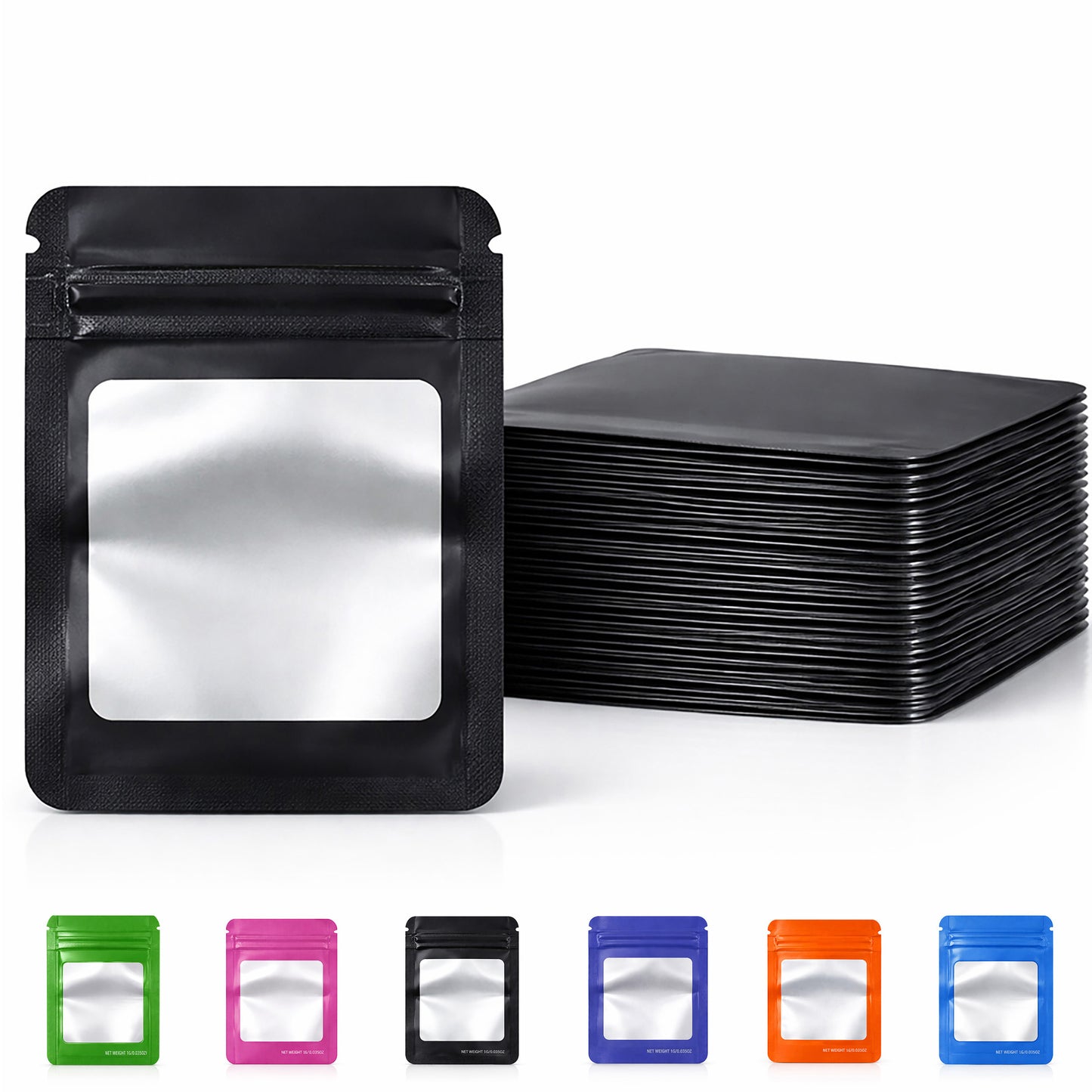 100 Pack - Mini Solid Color Zip-Seal Foil Pouches (2.6"x3.") Square Style Selection