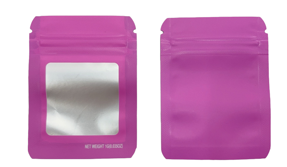 1g Solid Color Window Mylar Storage Bag - Pink (100 Count)
