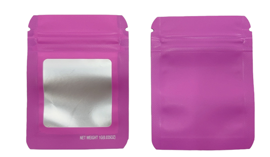 1g Solid Color Window Mylar Storage Bag - Pink (100 Count)