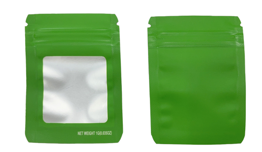 1g Solid Color Window Mylar Storage Bag - Green (100 Count)