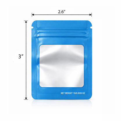 100 Pack – 1g Solid Color Mylar Bags with Square Window - Light Blue