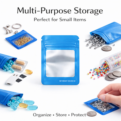 100 Pack – 1g Solid Color Mylar Bags with Square Window - Light Blue