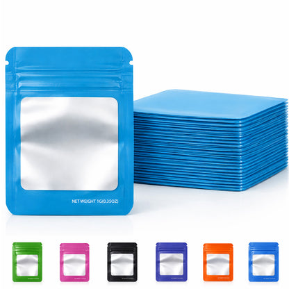 100 Pack – 1g Solid Color Mylar Bags with Square Window - Light Blue