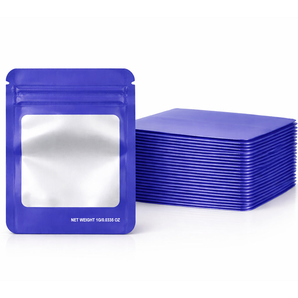 100 Pack – 1g Solid Color Mylar Bags with Square Window - Purple