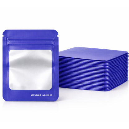 100 Pack – 1g Solid Color Mylar Bags with Square Window - Purple