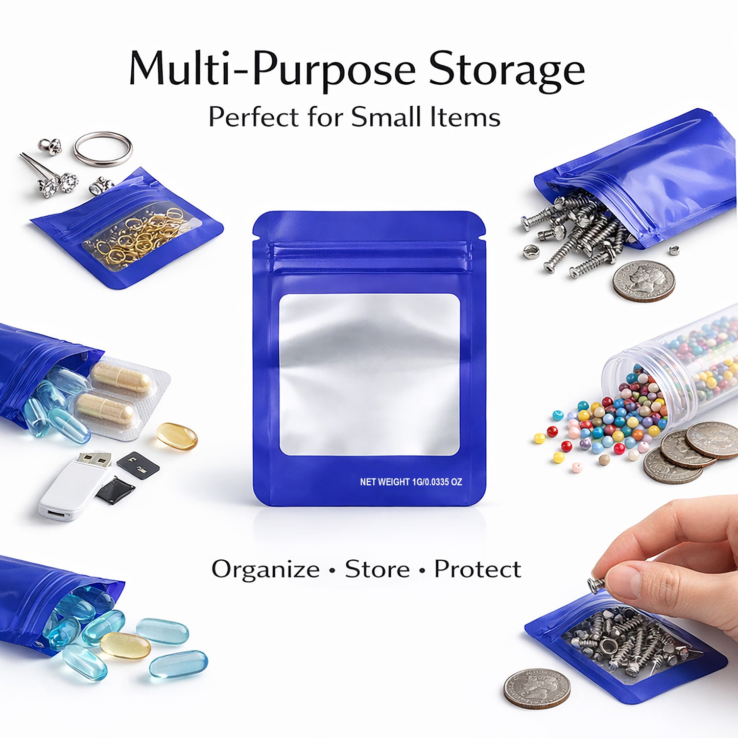 100 Pack – 1g Solid Color Mylar Bags with Square Window - Purple