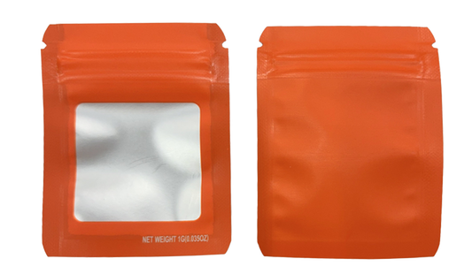 1g Solid Color Window Mylar Storage Bag - Orange (100 Count)