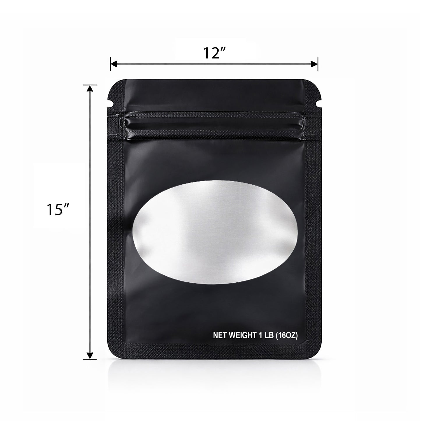 25 Pack – 1lb Solid Color Mylar Bags with Oval Window - Black