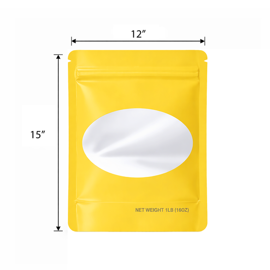 25 Pack – 1lb Solid Color Mylar Bags with Oval Window - Yellow
