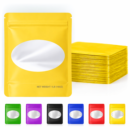 25 Pack – 1lb Solid Color Mylar Bags with Oval Window - Yellow