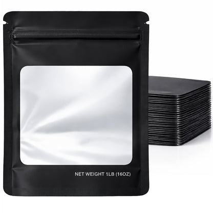 25 Pack – 1lb Solid Color Mylar Bags with Square Window - Black