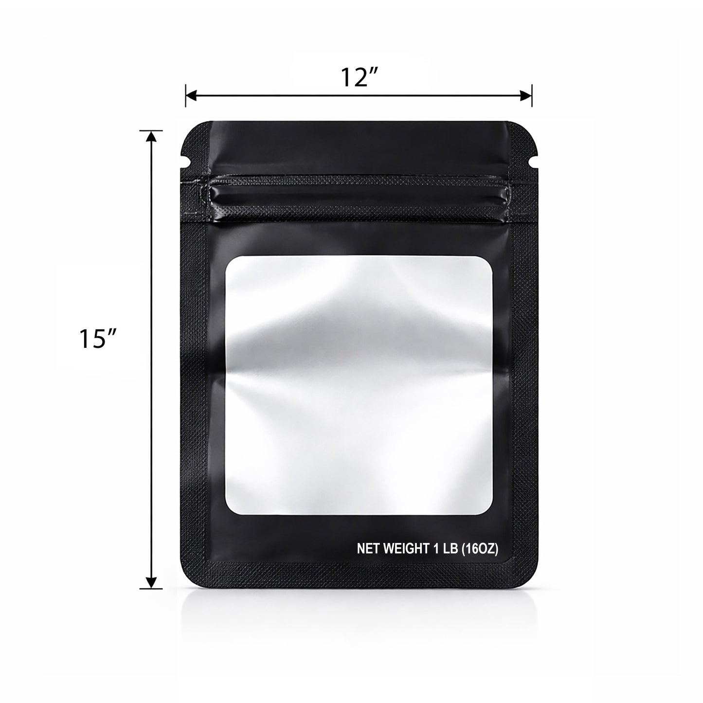 25 Pack – 1lb Solid Color Mylar Bags with Square Window - Black