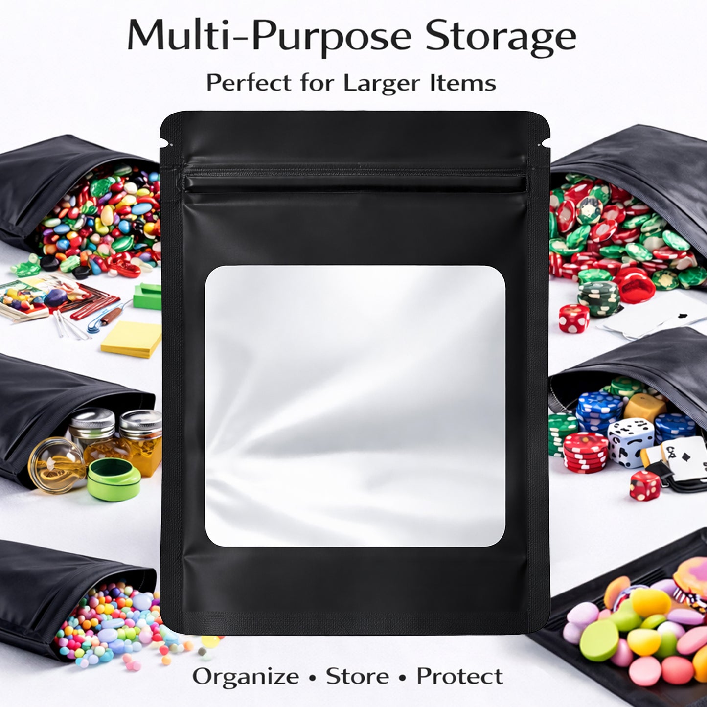 25 Pack - X-Large Solid Color Zip-Seal Foil Pouches (12"x15") Square Window Selection