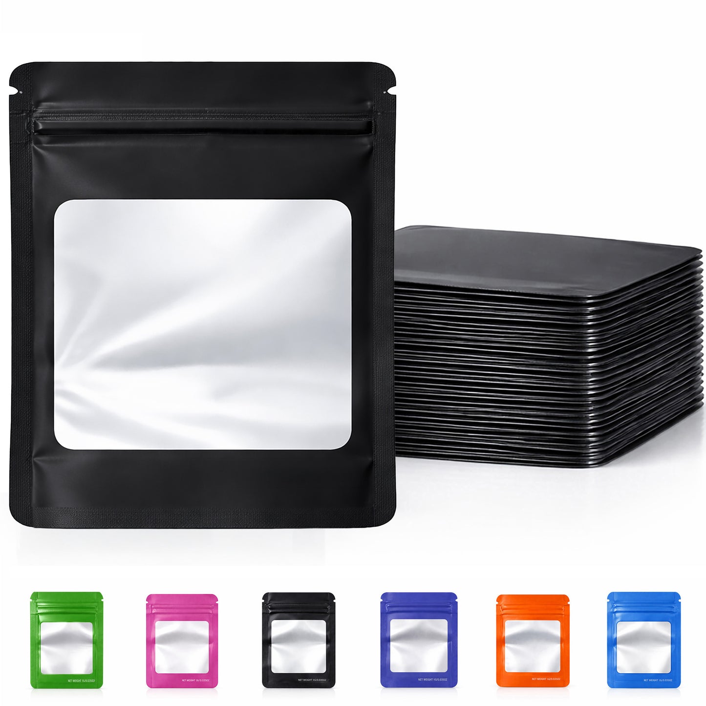 25 Pack - X-Large Solid Color Zip-Seal Foil Pouches (12"x15") Square Window Selection